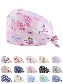 1 pieza Gorro de enfermera con estampado digital de flores, animales y corazones sobre fondo rosado, de mezcla de algodón. Adecuado para médicos, enfermeras, salones de belleza, hospitales veterinarios y profesionales de limpieza. Anti-bacterial y anti-polvo