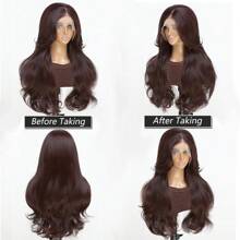 Red Brown 13x6 Synthetic Lace Front Wigs For Women 22 Inch Long Straight Glueless Kanekalon Hair Resistant Synthetic Hair Wigs Free Part 150% Density For Women Daily Party Vacation Holiday Use Easy To Install And Take Off For Beginners
