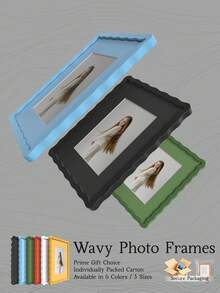 4x6/5x7/8x10 波浪形相框，可爱艺术相框，升级五金配件，易于使用，用途广泛，适用于家居装饰和墙面艺术，材质多样，彩虹色，儿童礼物，绿色/红色/蓝色/黑色/白色/黄色/多色可选，波浪形相框 - 彩色 - 查看 5