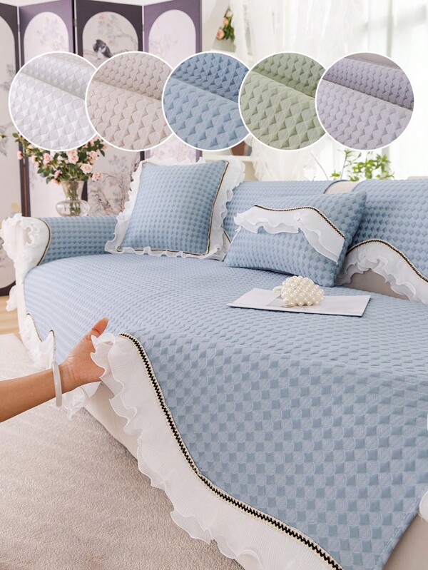 1 Peça Capa de Almofada de Sofá Chiffon Respirável com Desenho de Padrão de Losango Antiderrapante, Almofada de Assento de Sofá de Peça Única com Parte Traseira Texturizada Antiderrapante, Adequada para Decoração e Proteção de Sofá em Quarto, Escritório, Sala de Estar