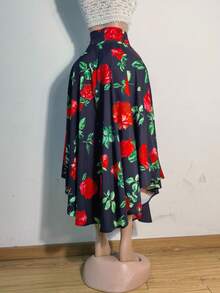 Floral Print Split Thigh Belted Skirt - Multicolor - View 2