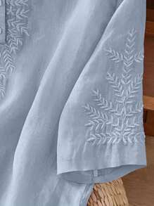 Blusa casual de lino holgada con bordado asimétrico de unicolor para primavera y verano