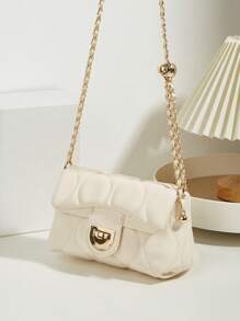 Bolso de hombro versátil de mujer de alta calidad con adorno de cadena, bordado de bola dorada pequeña, rombos y cuadros acolchados, adecuado para salir, citas, compras, ir al trabajo y uso diario como bolsa o estuche para lápiz labial. Excelente regalo.