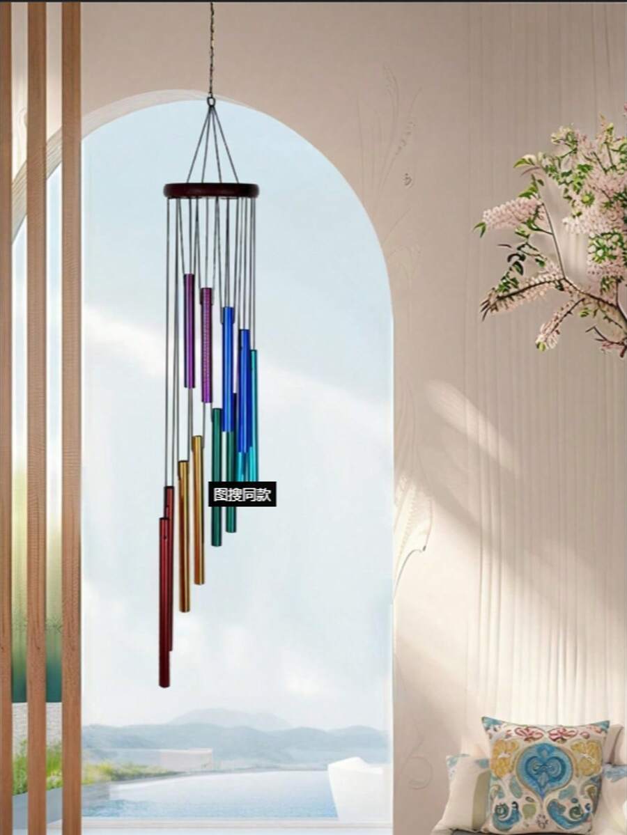 Carillón de viento arcoíris para exteriores, carillón de viento de tubos metálicos para uso en exteriores, adecuado para jardín, terraza, balcón y decoración del hogar. Carillón de viento con 12 tubos de aluminio y ganchos, carillón de viento metálico, carillón de viento musical