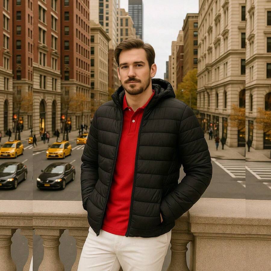 Bobojaco Men's Puffer Jacket Autumn Winter Fashion With Removable Hood - Black - View 1