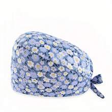 1 pieza Gorro de enfermera con estampado digital de flores, animales y corazones sobre fondo rosado, de mezcla de algodón. Adecuado para médicos, enfermeras, salones de belleza, hospitales veterinarios y profesionales de limpieza. Anti-bacterial y anti-polvo