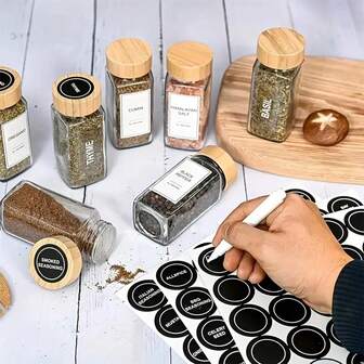 12pcs Square Glass Bbq Spice Jar Set, Pepper Seasoning Shaker, Condiment Dispenser With Lid & Label & Brush, Kitchen Tools