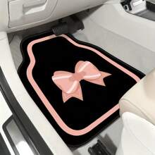 4pcs Car Floor Mats, Adorned With Cute Pink Bow Design, Durable Polyester Material, Easy To Clean, Front And Rear Mats For Complete Car Interior Protection, Auto Accessories