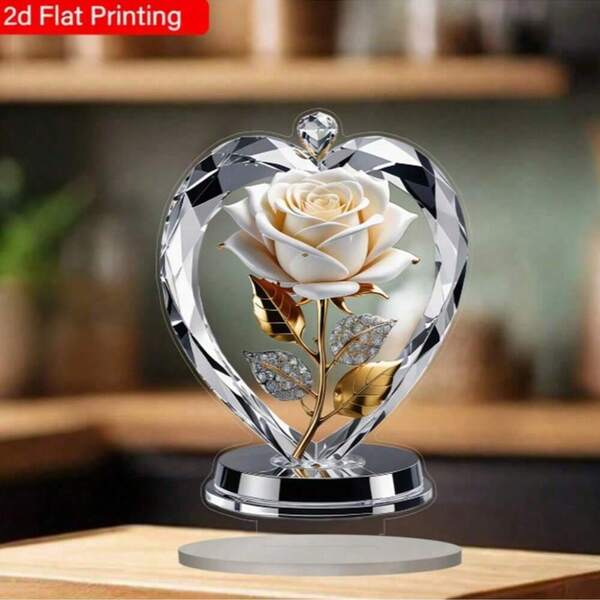 قطعة واحدة ، فن أكريليك وردة بيضاء مسطح ثنائي الأبعاد مزين بقاعدة ، مثالي لديكور المنزل والغرف والمكتب ، ديكور عيد الأم والأعياد والذكرى الزواجية، لوحة تزيينية وديكور هدايا