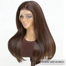 Brown 13x6 Synthetic Lace Front Wigs For Women 18 Inch Medium Long Wavy Curtain Bangs Glueless Kanekalon Hair Resistant Synthetic Hair Wigs Middle Part 150% Density Lace Wavy Wig Daily Wear Natural Hairline Glueless Wigs For Fashion Women Girls Party Vacation Show Makeup Use Wear
