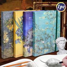 1Pc, A5, Van Gogh Retro Oil Painting Sketchbook, 100Pages, Bandage Sketchbook, Marker Pen Sketchbook, Thick Watercolor Sketchbook, Hand-Painted Journal, Hard Cover Thickened Notebook, Drawing Supplies, Paper For Artists, Perfect Gift