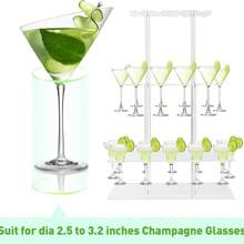 3-stufiger acrylischer Champagnerpyramidenständer mit 32 Löchern, transparenter rechteckiger schwimmender Strohhalterständer für Partys, Hochzeiten, Schulen, Feiern