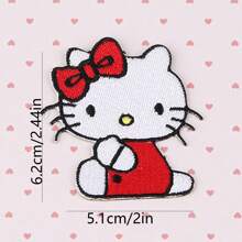 Sanrio 6 pezzi di toppe adesive con ricamo di gattini con fiocco, cartoni animati alla moda e versatili per vestiti