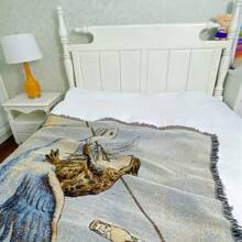 1pc Bohemian Woven Fringe Blanket With Swan And Toad Pattern, Soft Portable Picnic Mat, Bed Blanket, Sofa Throw, Camping Mat, Beach Blanket, Tear-Resistant Leisure Mat, Table Cloth, Tapestry, Machine Washable And Easy To Maintain