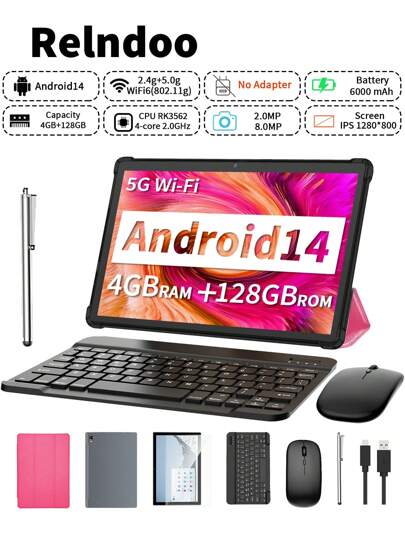 Relndoo 2025年 Androidタブレット 14、2in1 キーボード&マウス