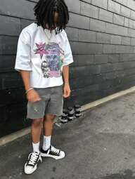 (220 Cotton T-Shirt) Skull And Letter Printed Men's Casual Soft 100% Cotton Full Collar Round Neck Short Sleeve T-Shirt