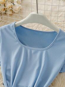 Fashionable Solid Color U-Neck Backless Tie Sleeveless Dress - Blue - View 2