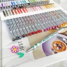12/24/48pcs 3D Acrylic Gel Pen Waterproof Painting Marker Pen Drawing Gel Liners Quick Dry Pen For Wood, Canvas, Stone, Rock Painting, Nail, Glass, Ceramic Surfaces, Crafts Making Art Supplies Back To School