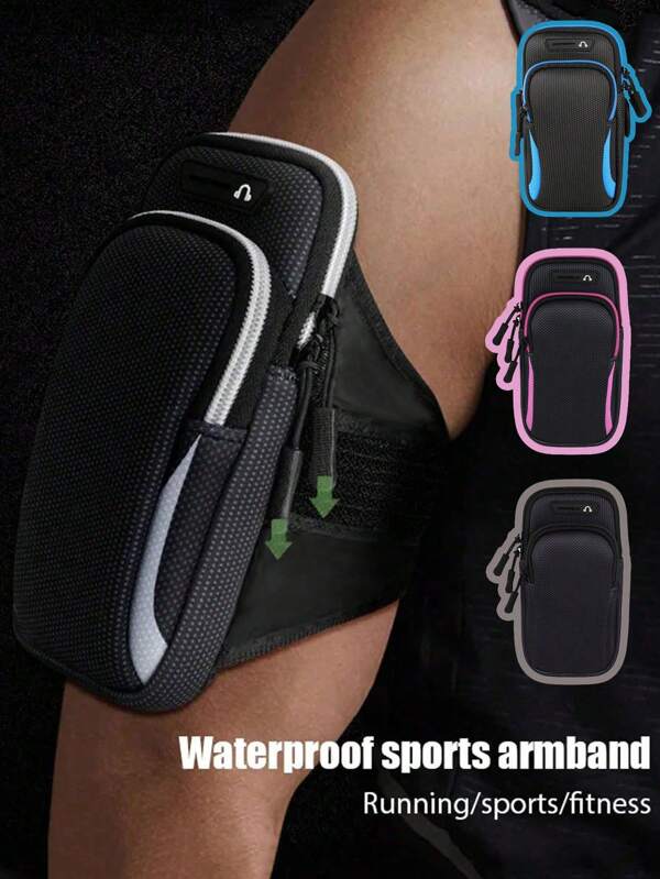 1PC Universal Waterproof Mobile Phone Arm Bag With Double Layer Zipper : The Perfect Outdoor Sports Arm Bag For Men & Women - Adjustable Band For Running, Hiking, Cycling & More! Securely Store Your Mobile Phones/Earphones/Ssmall Charging Treasures/Cosmetics/Keys While Exercising