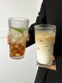 1 pieza, Vaso de vidrio con rayas, con pajita y tapa - 20.29oz/600ml, Vaso de vidrio para beber visualmente atractivo adecuado para café, té, whisky, leche, Americano y bebidas con leche con hielo