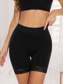 Shorts de ciclista con aplique de encaje, shorts de deslizamiento cómodos y suaves con estiramiento sin costuras para mujer, para usar debajo de vestidos