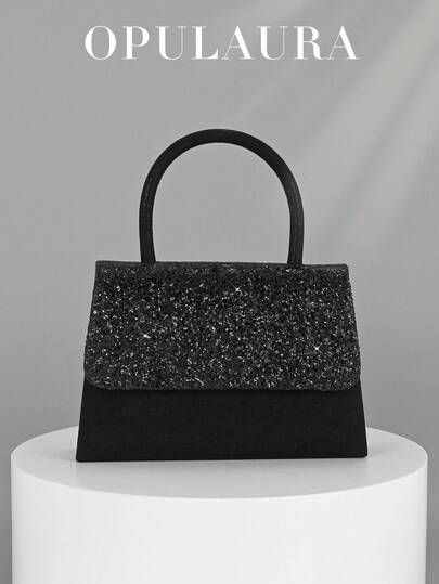OpulAura 女士时尚闪光翻盖派对手拿包，奢华闪亮晚宴包，正式手提包，适合舞会、婚礼、派对、宴会、生日活动、伴娘礼物、新娘手拿包