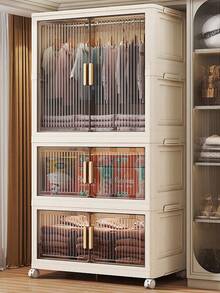 Foldable Wardrobe Cabinet, Plastic Multi-Layer Storage Rack, No Assembly Required - Transparent - View 3