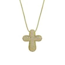 Fashionable Brass Fully Rhinestoned Bubble Cross Pendant Necklace, Elegant Collar Bone Necklace, Premium Jewelry