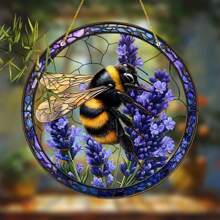 1 Piece, 2D Flat, Bee And Lavender Acrylic Light Catcher, Colored Glass Hanging Pendant, Suitable For Window, Office, Garden, Bedroom Decoration, Handicraft Hanging Decoration As A Gift For Family And Friends' New Homes