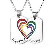 MONALLY 2pcs/Set Rainbow Pride Month LGBTQ+ Heart Shaped Stainless Steel Pendant Necklace, Couple/Valentine's Day Gift - Necklace - View 6