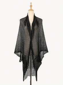 1 pieza Cárdigan tipo alas de murciélago delgado, con decoración de flecos calados, protección solar talla grande para cubrir vestidos de verano - Multicolor - Ver 3