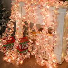 1pack 2m/78.74inch 20 LED Pink Cherry Blossom Copper Wire Fairy String Lights Battery Operated Warm White Romantic Tale Lamp For Home Bedroom Living Room Birthday Party Wedding Festival Decoration