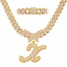 Cuban Link Chain For Women Cursive Silver Initial 14MM Diamond Prong Cuban Chain Hip Hop Iced Out Chain Necklace Butterfly Initial Letter Name Necklaces For Women - Dây chuyền chữ bướm - Xem 43