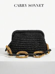 Women's Straw - Braided Crossbody Bag With Tassel Chain & Shoulder Straps. Handmade Woven Beach Handbag/Wallet. Holiday Essential