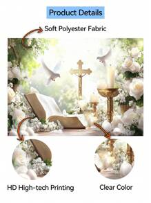 1 Stück florale Erste Heilige Kommunion Taufe Fotografie Hintergrund Gott segne weiße Blumen Friedenstauben goldenes Kreuz Partybanner 150 x 100 / 210 x 150 / 270 x 180 cm Hochzeit Babyparty Geburtstag Fotohintergrund für Innen- und Außenbereich Dekorationsbedarf