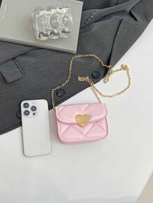 1pc Versatile Stylish Retro Crossbody Small Square Bag Mini Bag Fashion Chain Shoulder Crossbody Bag Popular New High-Quality Texture Rhinestone Chain Shoulder Crossbody Small Bag Mini Dopamine Style Solid Color Hand-Held Crossbody Small Bag - Heart Mini Bag - View 7
