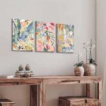Set de 3 piezas de arte de pared de estilo rústico en lienzo - Patrones abstractos y florales vintage, graffiti colorido para decoración de sala de estar, dormitorio, oficina en casa - Pintura en lienzo con marco