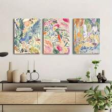 Set de 3 piezas de arte de pared de estilo rústico en lienzo - Patrones abstractos y florales vintage, graffiti colorido para decoración de sala de estar, dormitorio, oficina en casa - Pintura en lienzo con marco