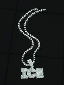 Chunky Iced Out Letter Initial Pendant Chain Cuban Link Necklace For Men,Bling Diamond Chain Letter Name Tennis Chain For Boy,Bling Rapper Miami Hip Pop Jewelry Rocker Disco Jewelry Gifts