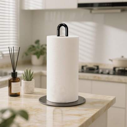 Weighted Paper Towel Holder Countertop Stainless Steel Napkin Holder For Large Roll Free Standing Paper Towel Roll Holder With Heavy Base Standing Vertical Paper Holder For Kitchen Rv (Black)