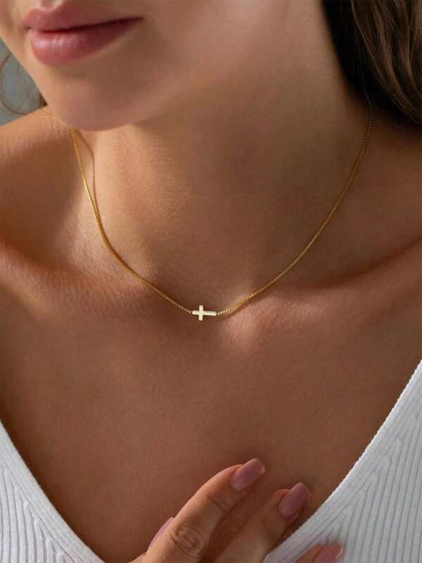 1pc Niche Design Cross Box Chain Necklace, 925 Sterling Silver Women Clavicle Chain, Simple And High-End, Recommended Birthday/Confession/Anniversary Gift