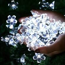 1 peça 20/50/100 Luzes de Corda Solares em Forma de Flor - Cordões de Luz Externa para Decoração de Jardim, Pátio, Cerca, Árvore de Natal com Ambiente de Luz de Fada - À Prova d'Água, Eficiente em Energia e Fácil de Instalar para Casamento, Festa, Casa, Gramado