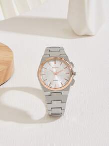 1 Peça Relógio de Pulso Quartz com Caixa de Cor Prata e Mostrador Verde para Homens, Design Simples