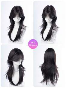 SHUDUO 1 Synthetic Heat-Resistant Black-Brown Curly Wig With Bangs, Made Of Fiber, Suitable For Everyday Use, Natural And Realistic Wig (Accessories Not Included) - Dark Brown - View 7