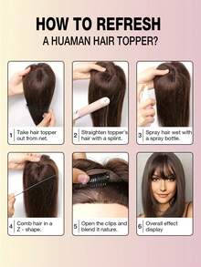 真人发片，侧刘海，轻盈丝绸底，3 片夹，灰色，增加蓬松度，逼真自然头皮，女士真人发假发，8*12 厘米，30 厘米，深棕色 - S613 - 查看 10