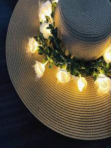 Affascinante ghirlanda luminosa a LED a forma di rosa - funziona a batterie, luci a catena bianco caldo con accenti di foglie verdi per feste di compleanno, matrimoni, decorazioni per la festa della mamma (batterie non incluse), per uso interno, illuminazione romantica | Illuminazione elegante | Luci decorative, luci per decorazione (Rosa bianco, 3m/20 LED)