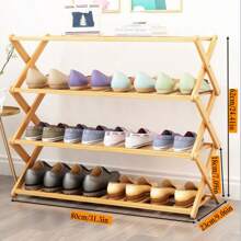 Nordic Style Bamboo Shoe Rack & Plant Stand, 2/3/4-Tier X-Shaped Frame Design,Ideal For Balcony/Living Room/Dorm/Entryway | Moisture-Resistant Home Storage Shelf | Space-Saving Corner Shelf,Space-Saving Multi-Functional