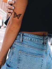 1pc Waterproof Temporary Butterfly Tattoo Sticker - Black - View 3