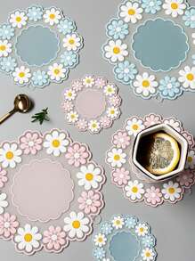 1pc Daisy Coasters Silicone Material Cute Flower Shape High Temperature Resistant Two-Color Coffee Coasters, Mug Coasters 10/15/20 Cm Mini Coasters, Suitable For Holiday Gifts, Office Colleague Gifts, Home Decor, Perfect For Home Decor & Tabletop Protection