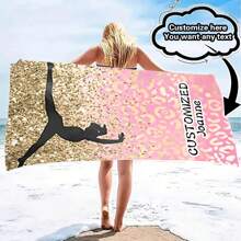 Customizable Gymnastics Athlete Silhouette Beach Towel, Modern Style, Super Soft & Fine Fiber, Quick-Drying, Non-Stick, Knitted Fabric, With Personalized Text, Suitable For Beach, Travel, Camping, Swimming Pool Bathroom Decor Summer Beach Essentials